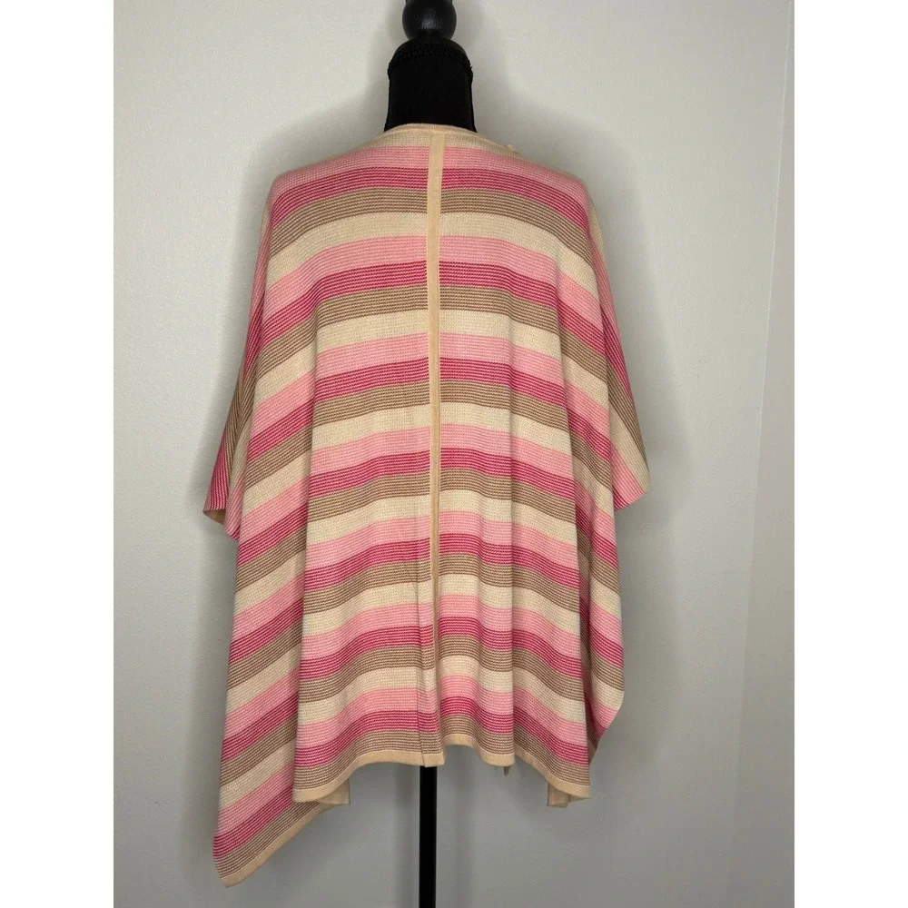 Foxcroft NYC Women's Striped Knit Poncho Wrap Pink Tan Cotton Blend One Size NWT